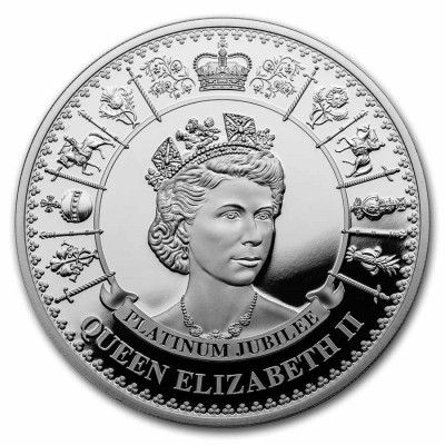 Reina Isabel II - Jubileo de Platino - 1 Oz - Moneda de Plata de Colección