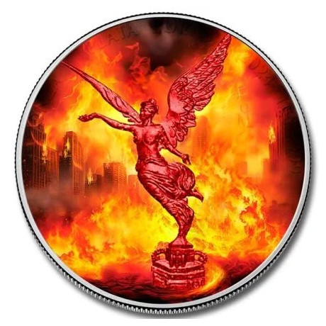 México Libertad - Fuerzas de la Naturaleza - Fuego - 1 Oz - Moneda de Plata de Colección