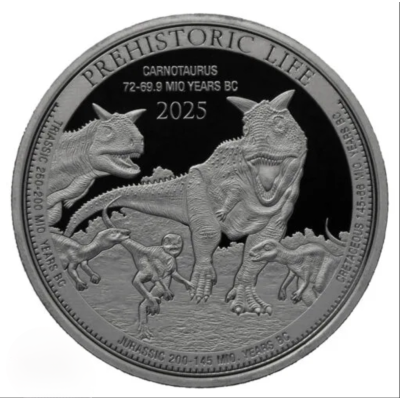 Carnotaurus (Vida Prehistórica) 2025 - 1 Oz - Moneda de Plata de Inversión