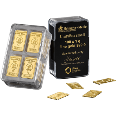 Heimerle + Meule Unity Bar 100 x 1 g - lingote de oro de inversión