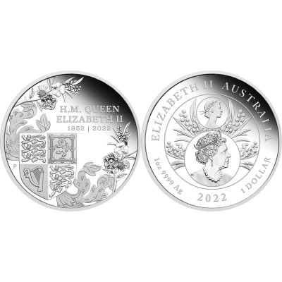 Moneda de ley de plata de 1 oz Jubileo de Platino de la Reina 2022