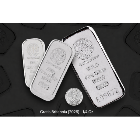 Juego de plata (1 KG + 500g + 250g Argor Heraeus) + monedas de plata Britannia de 1/4 Oz gratis