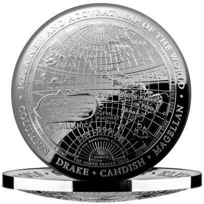 1626 Nuevo mapa del mundo - 1 oz - moneda de colección de plata de calidad «proof»